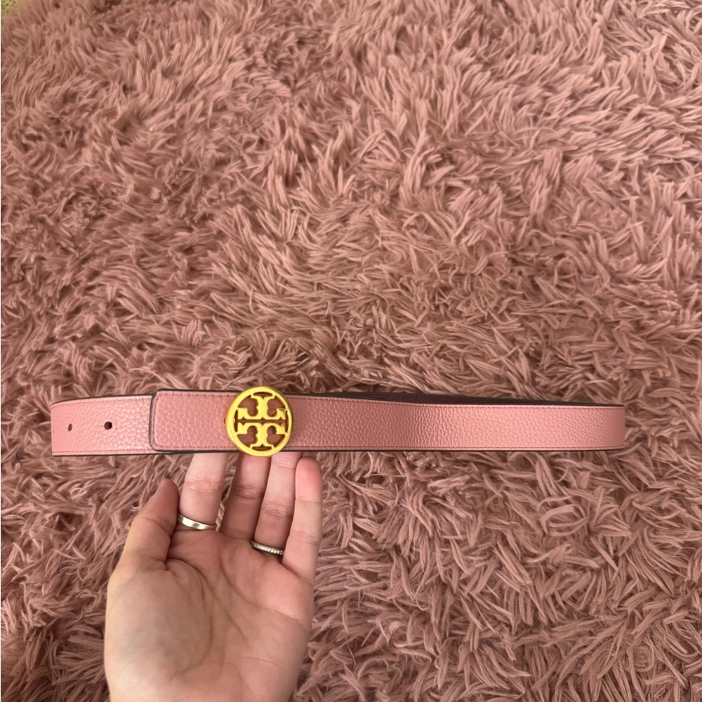 Tory Burch Pink Belt with Gold Emblem